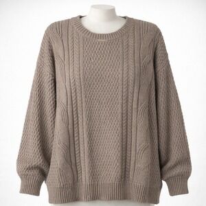Gap‎ Cable Knit Wool Oversized Crewneck Sweater Taupe Size S Pullover Fisherman